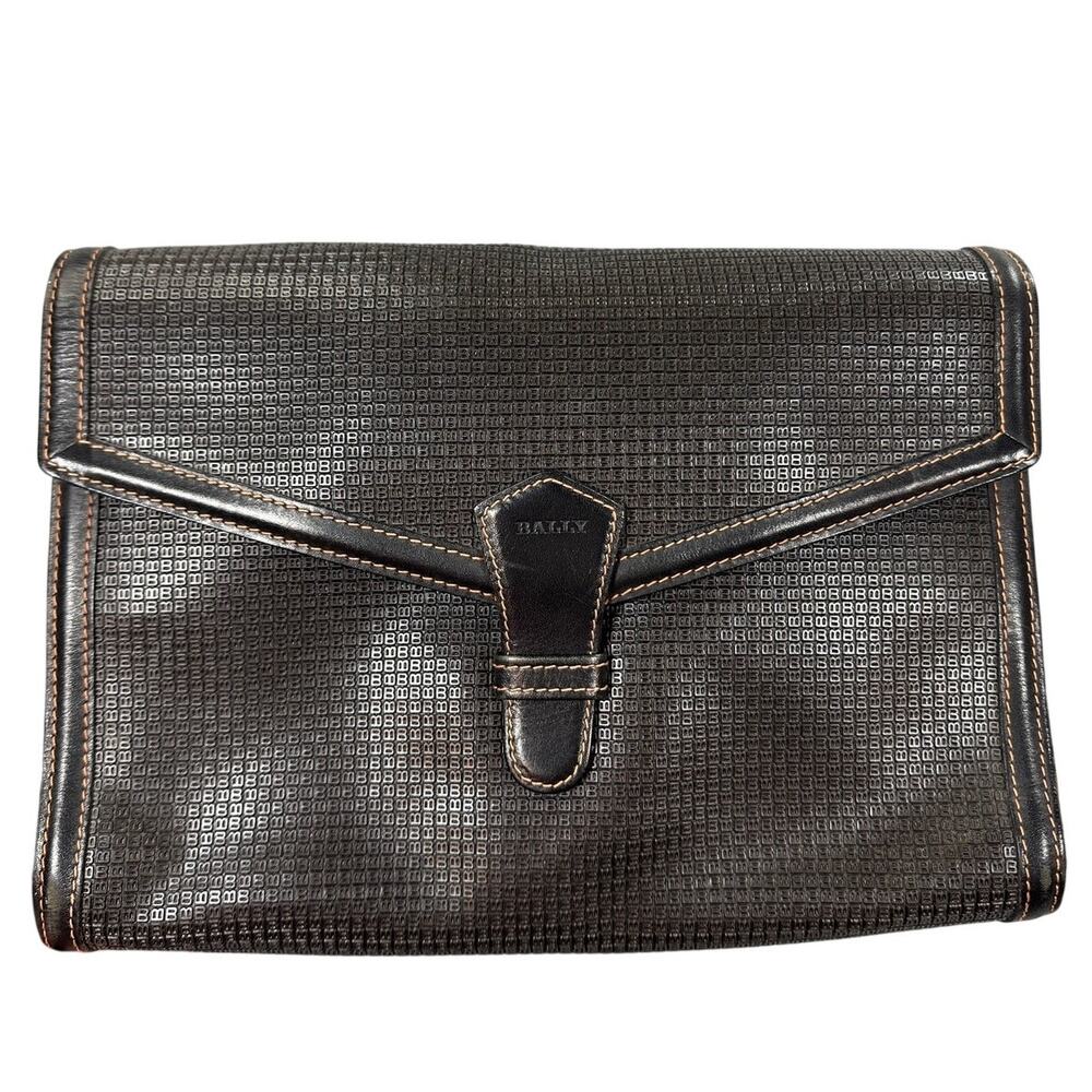 Bally Clutch Bag Vintage Monogram Embossed Leather Envelope Classic Luxury